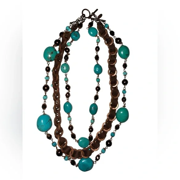 Miriam Haskell Turquoise and Brown Beaded Necklace - Picture 1 of 5